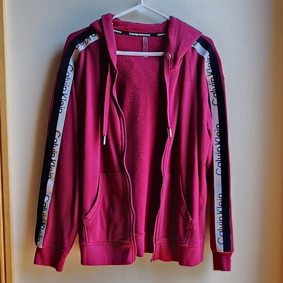 Calvin Klein Performance Pink/Black Zip-Up Hooded Sweatshirt Size Large - Picture 1 of 14